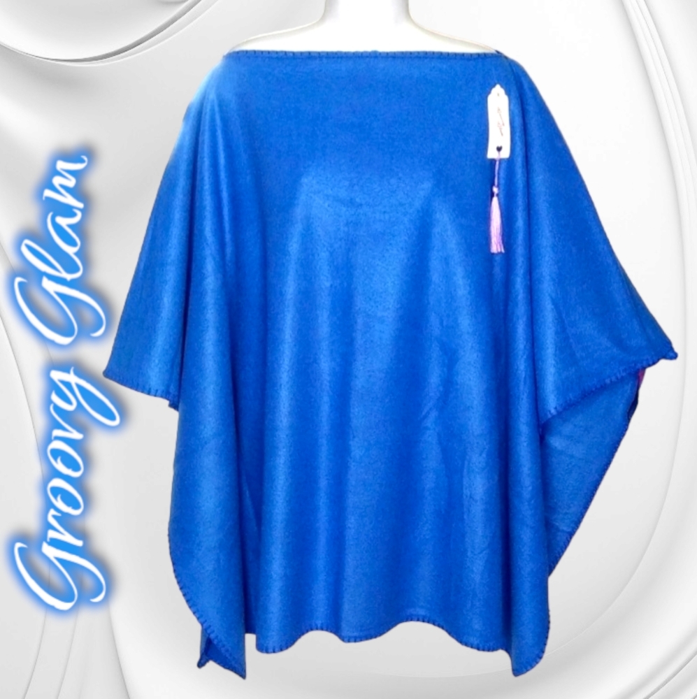 GROOVY GLAM Cornflower Blue Handmade Classic Fleece Poncho